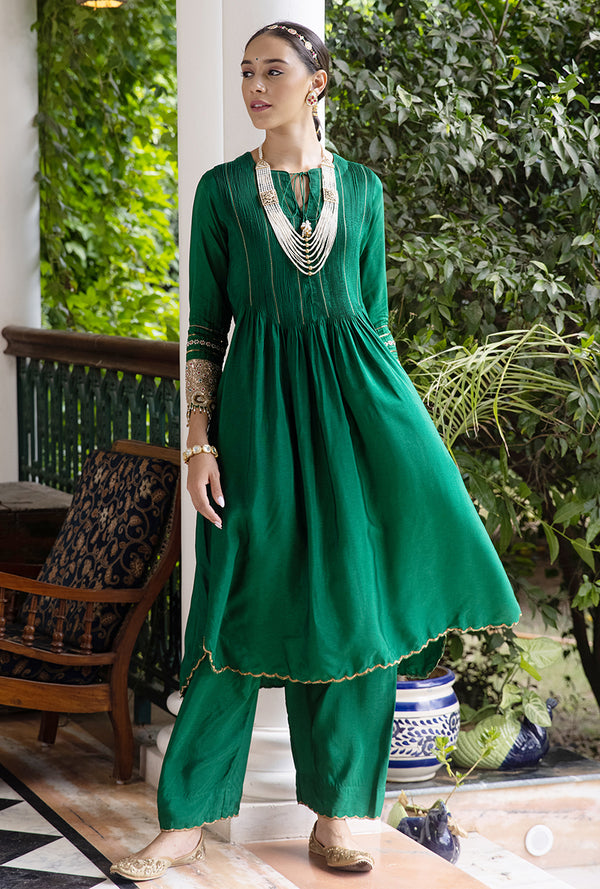 Green Heavy Cuff Sleeve Aayat Kurta Set