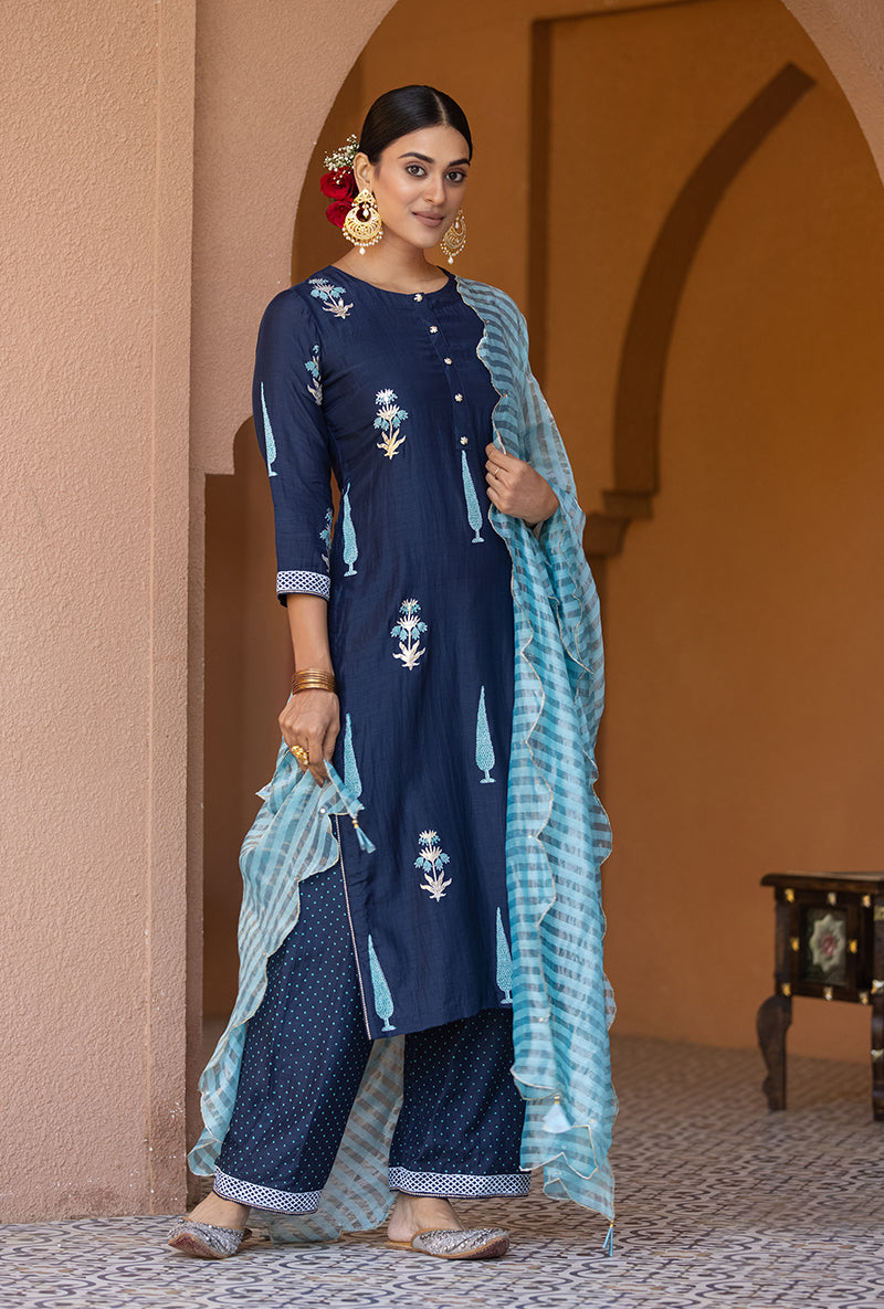 Navy Straight Nayaab Kurta Set