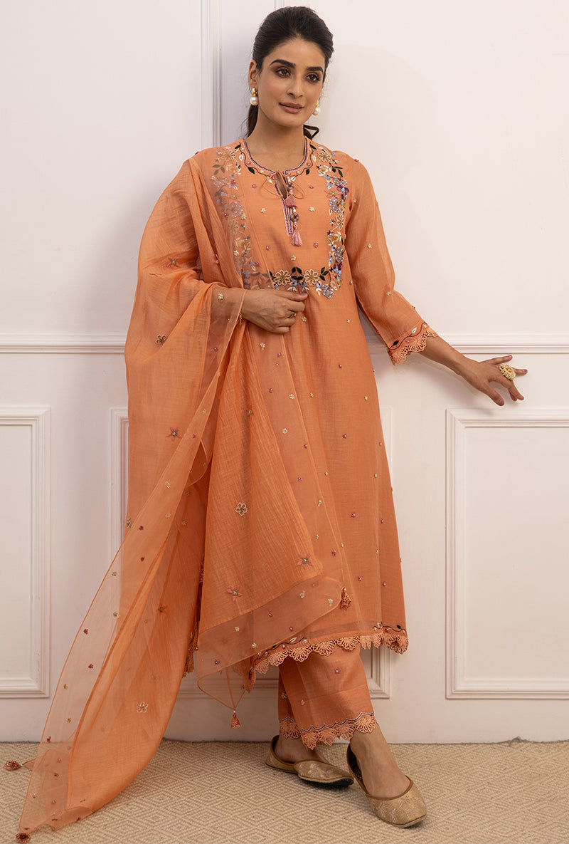 Peach French Knot Handkerchief Suhaani Kurta Set