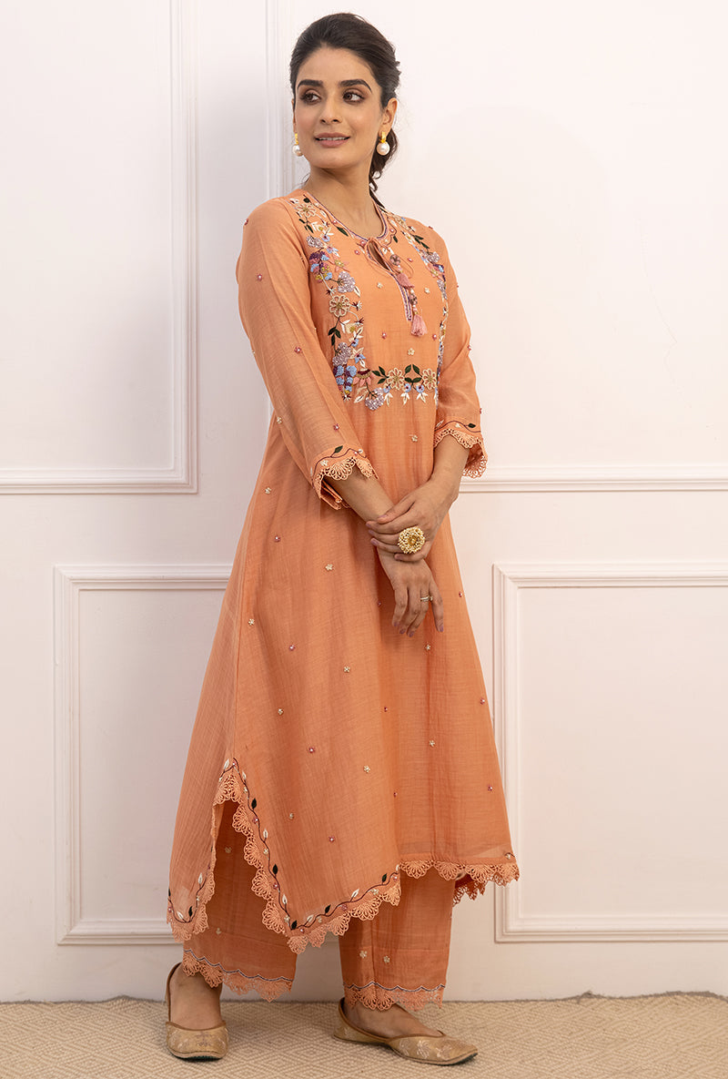 Peach French Knot Handkerchief Suhaani Kurta Set