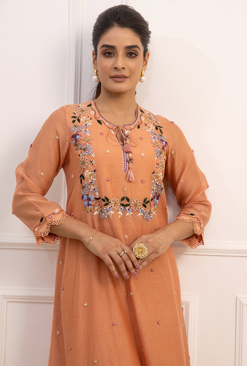 Peach French Knot Handkerchief Suhaani Kurta Set
