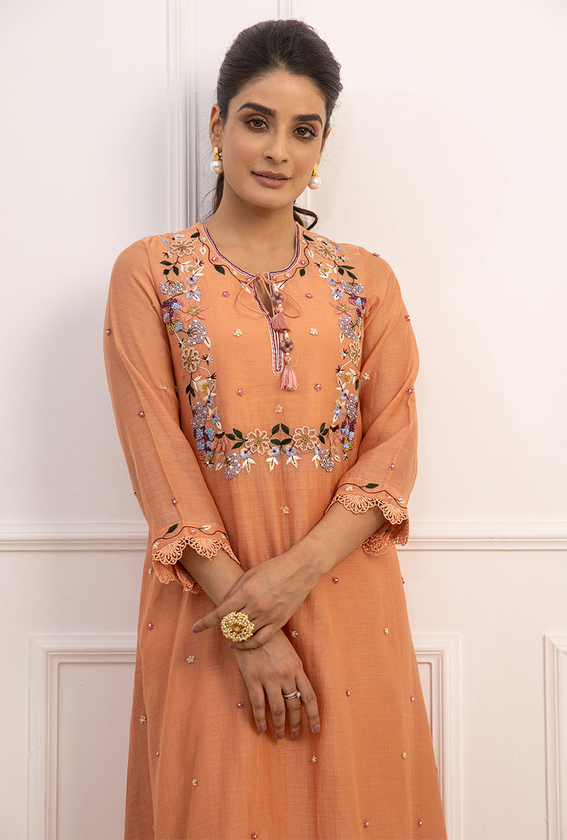 Peach French Knot Handkerchief Suhaani Kurta Set