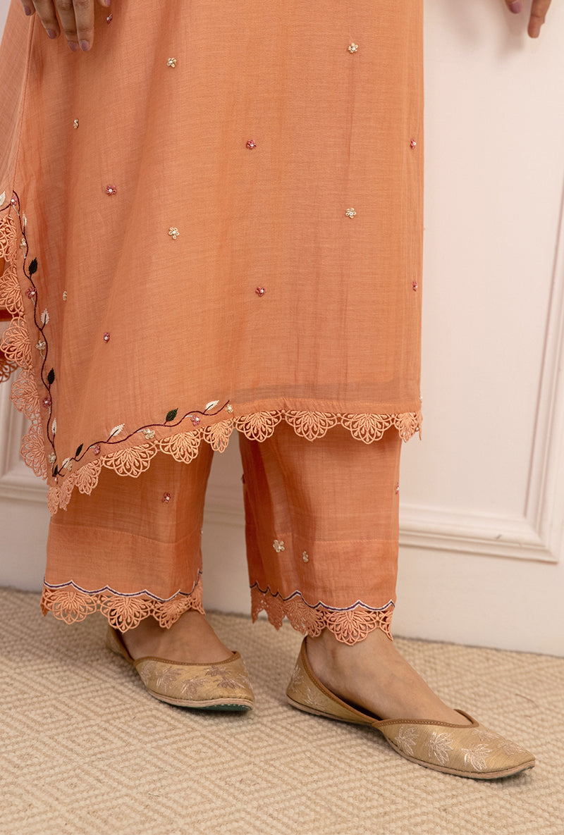 Peach French Knot Handkerchief Suhaani Kurta Set