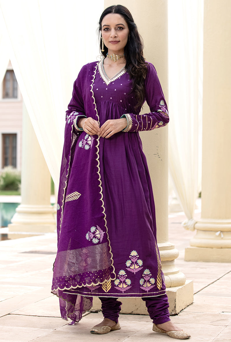 Purple Mirror Yoke Haseena Kurta Set