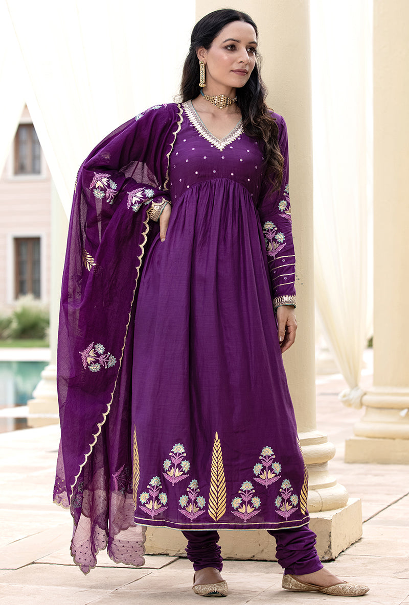 Purple Mirror Yoke Haseena Kurta Set