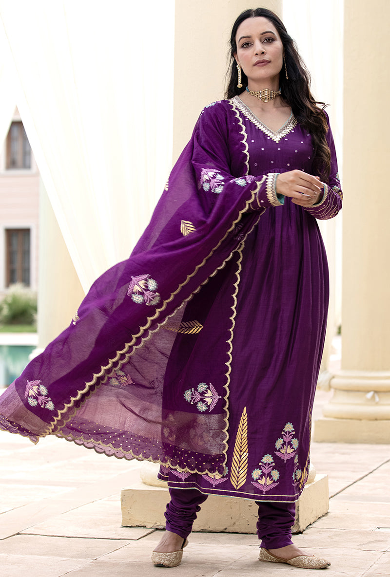 Purple Mirror Yoke Haseena Kurta Set