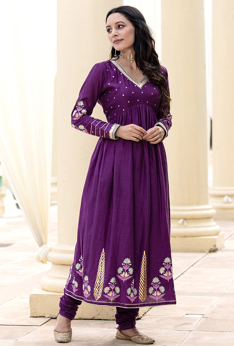 Purple Mirror Yoke Haseena Kurta Set