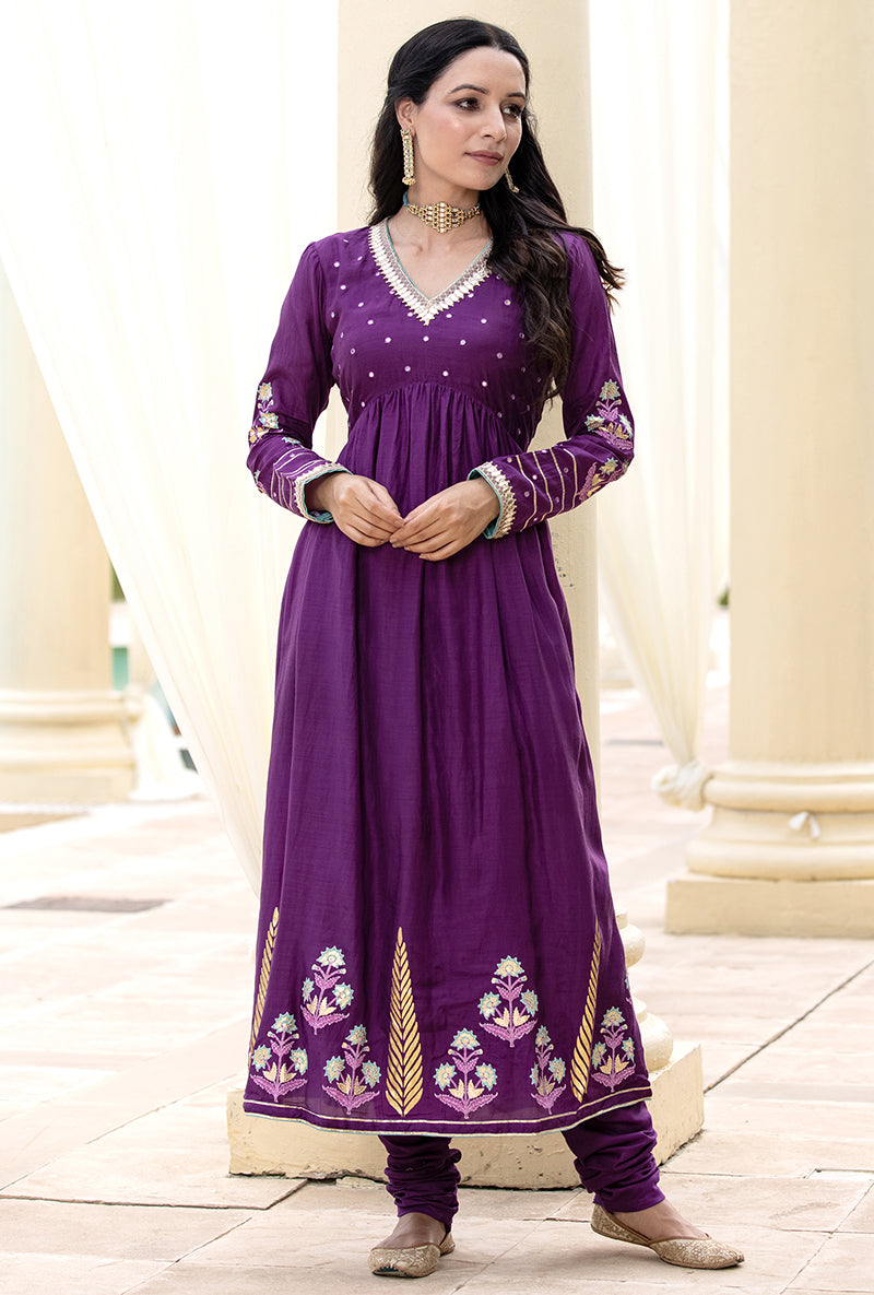 Purple Mirror Yoke Haseena Kurta Set