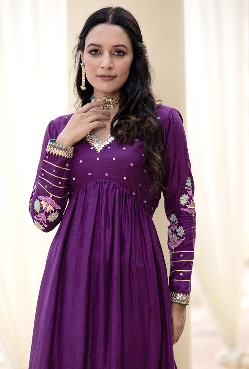 Purple Mirror Yoke Haseena Kurta Set