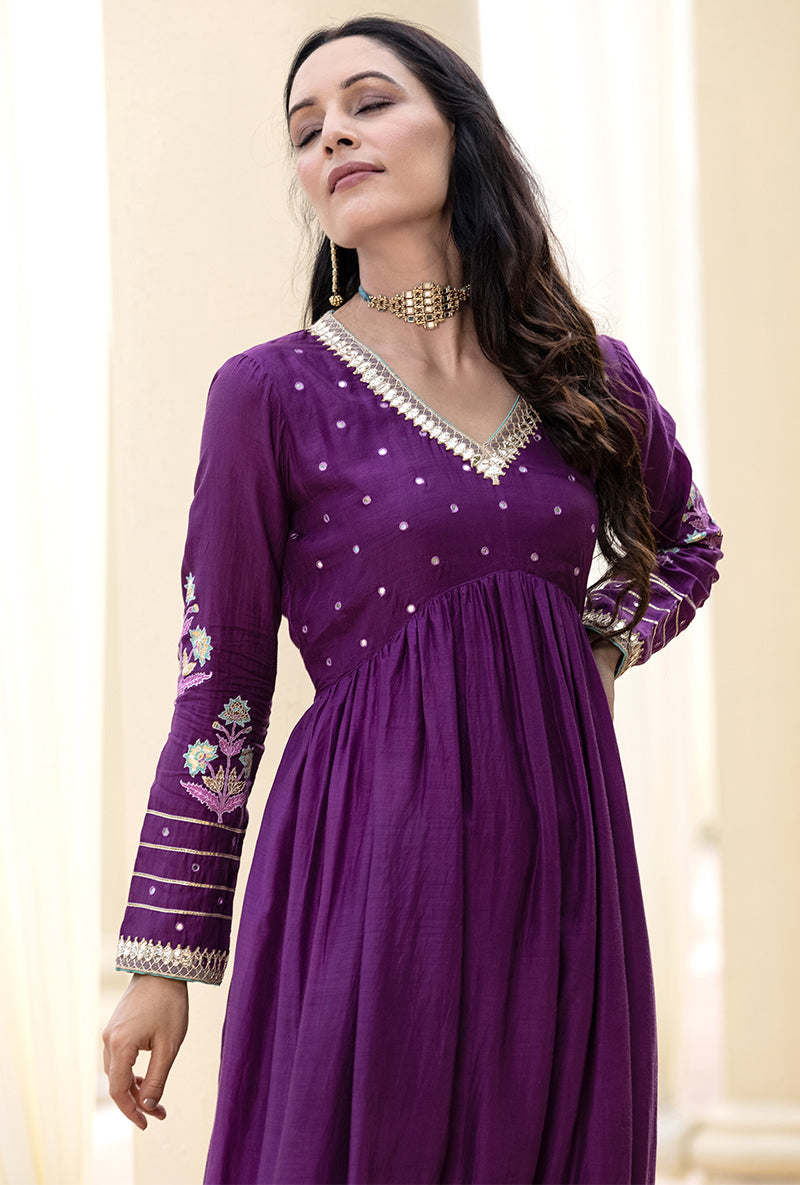 Purple Mirror Yoke Haseena Kurta Set