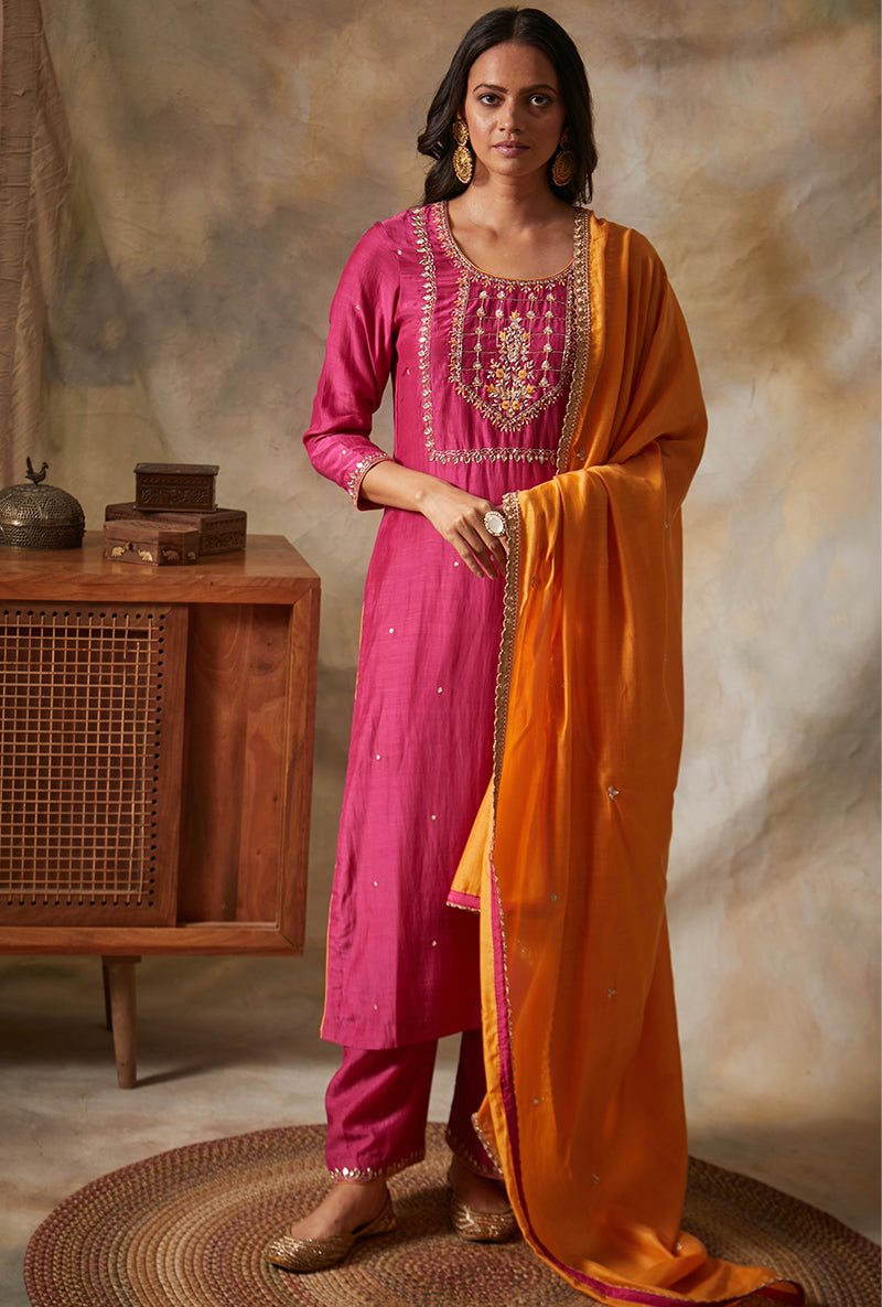 Rani Square Yoke Mahi Kurta Set