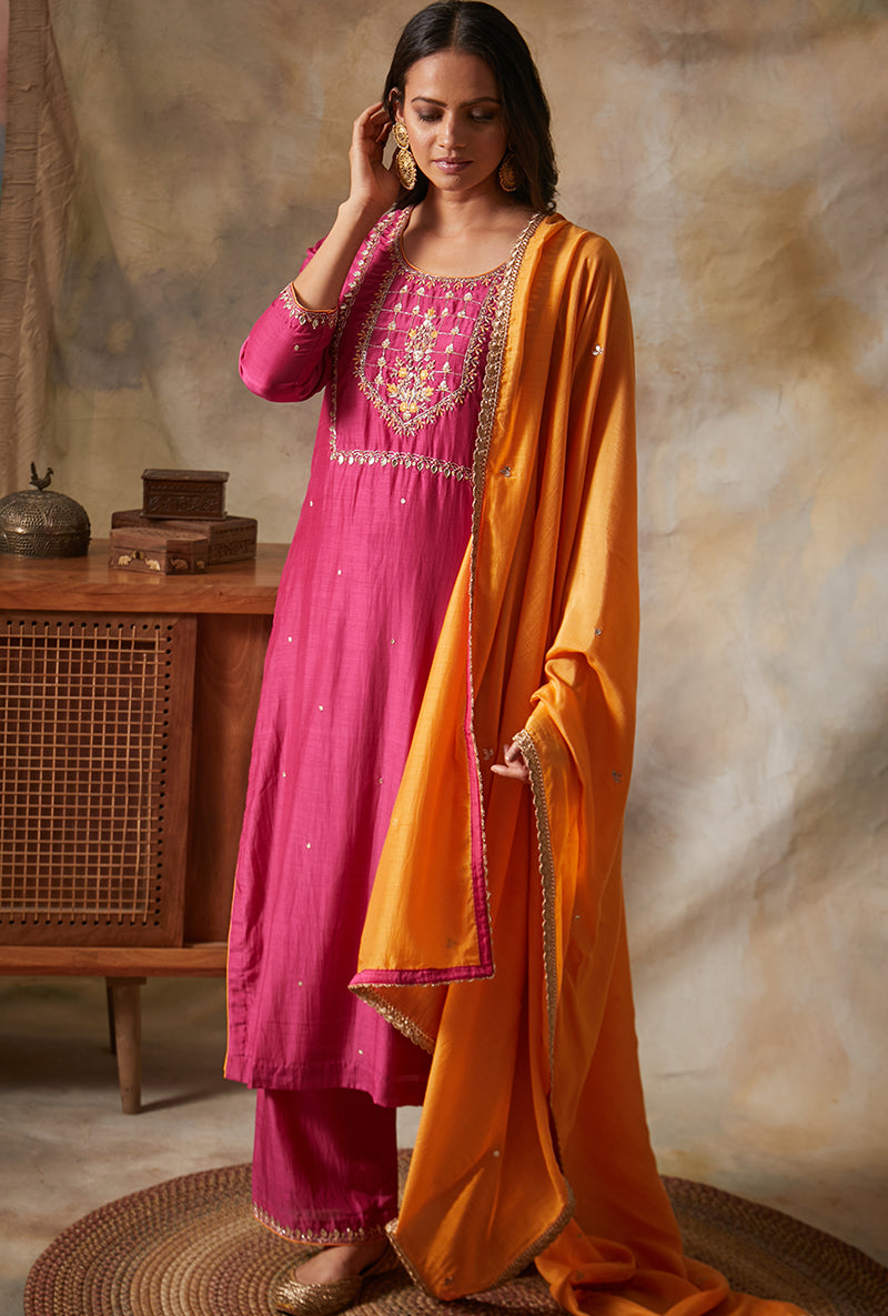 Rani Square Yoke Mahi Kurta Set