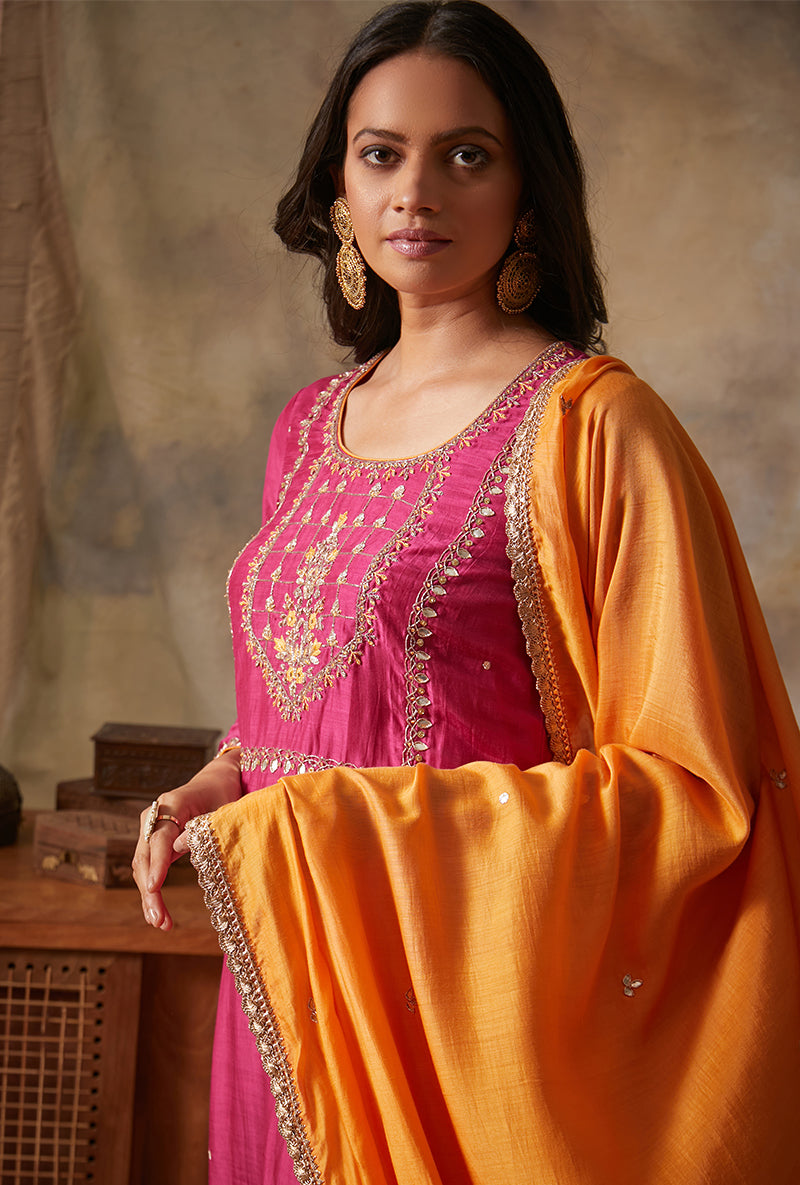 Rani Square Yoke Mahi Kurta Set