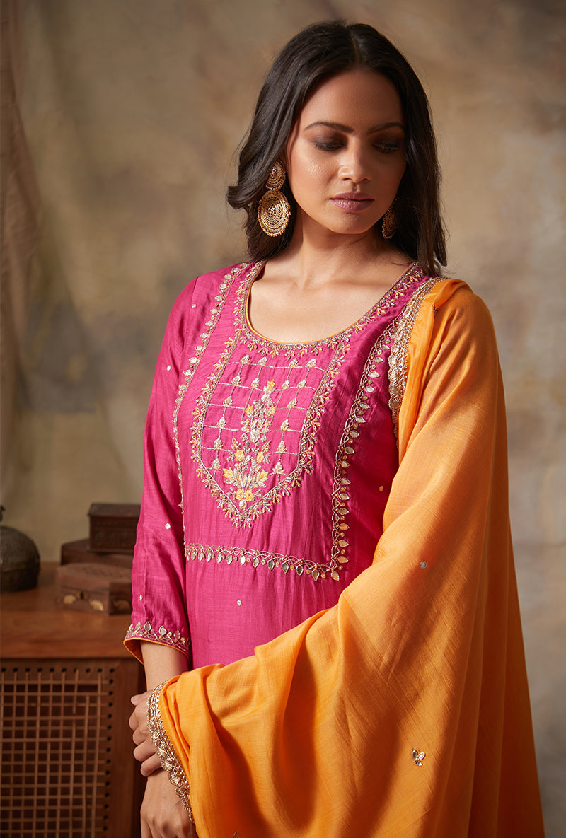 Rani Square Yoke Mahi Kurta Set