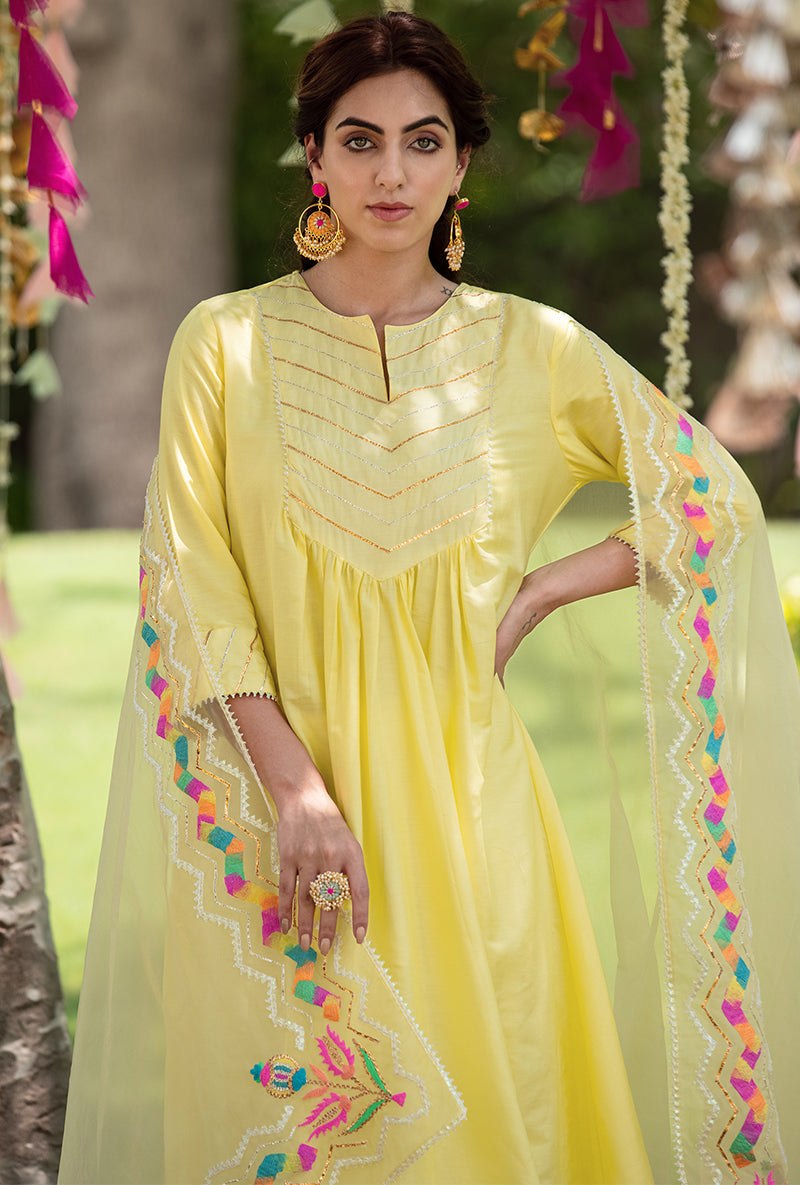 Yellow Gota Yoke Pariza Kurta Set