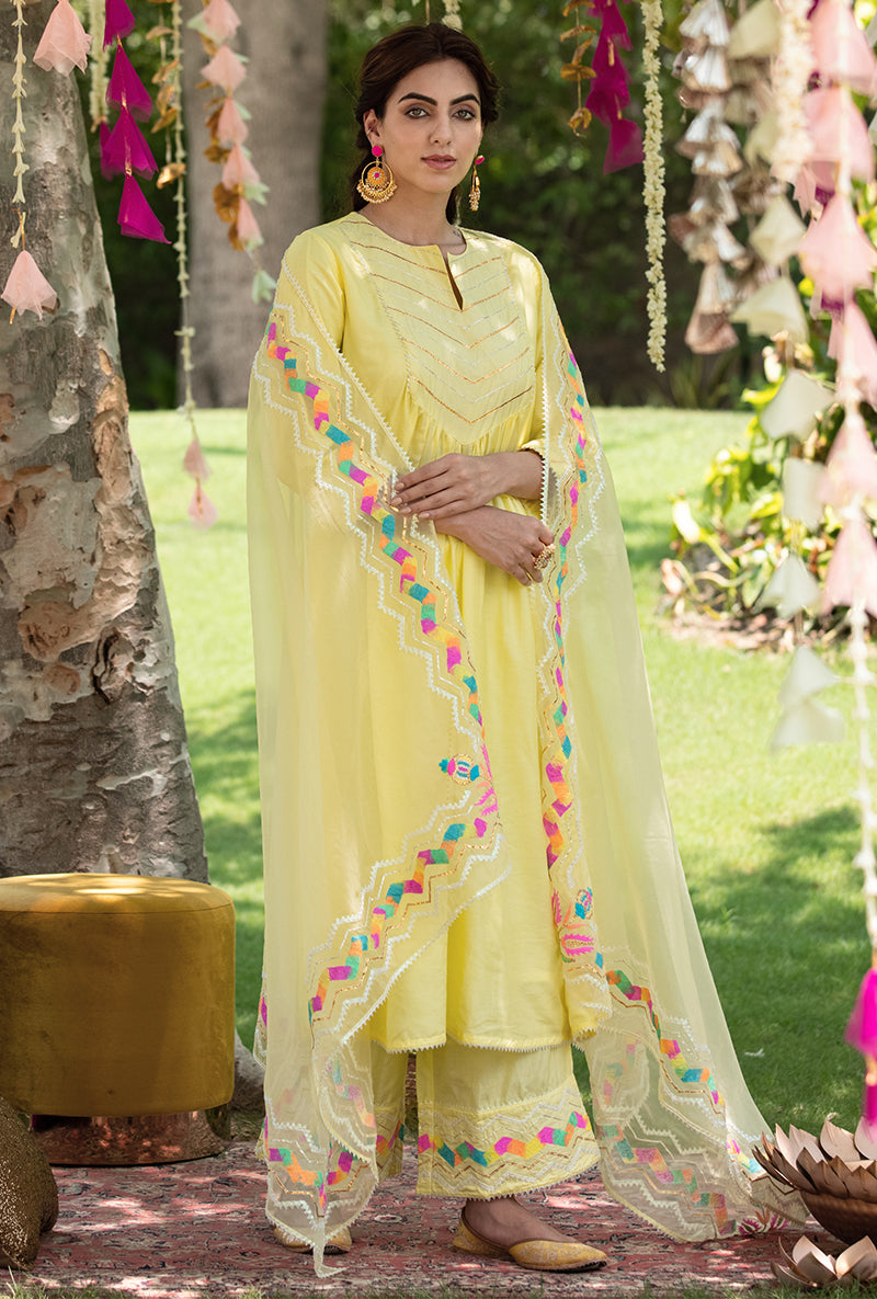 Yellow Gota Yoke Pariza Kurta Set