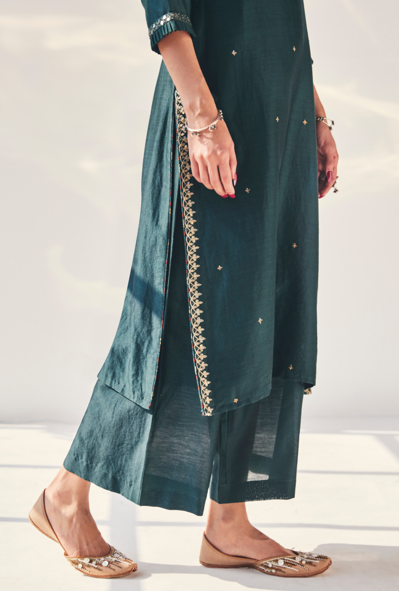 Green Mirror Work Fiza Kurta Set