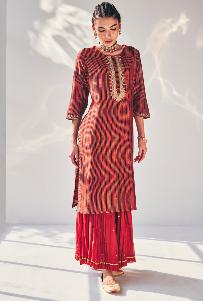 Red Stripes Fiza Kurta Set