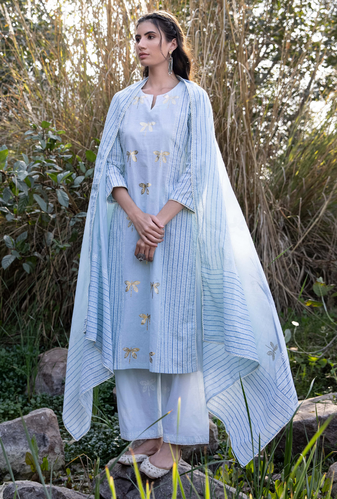 Blue/Ivory Titlie Straight Panel Kurta Set