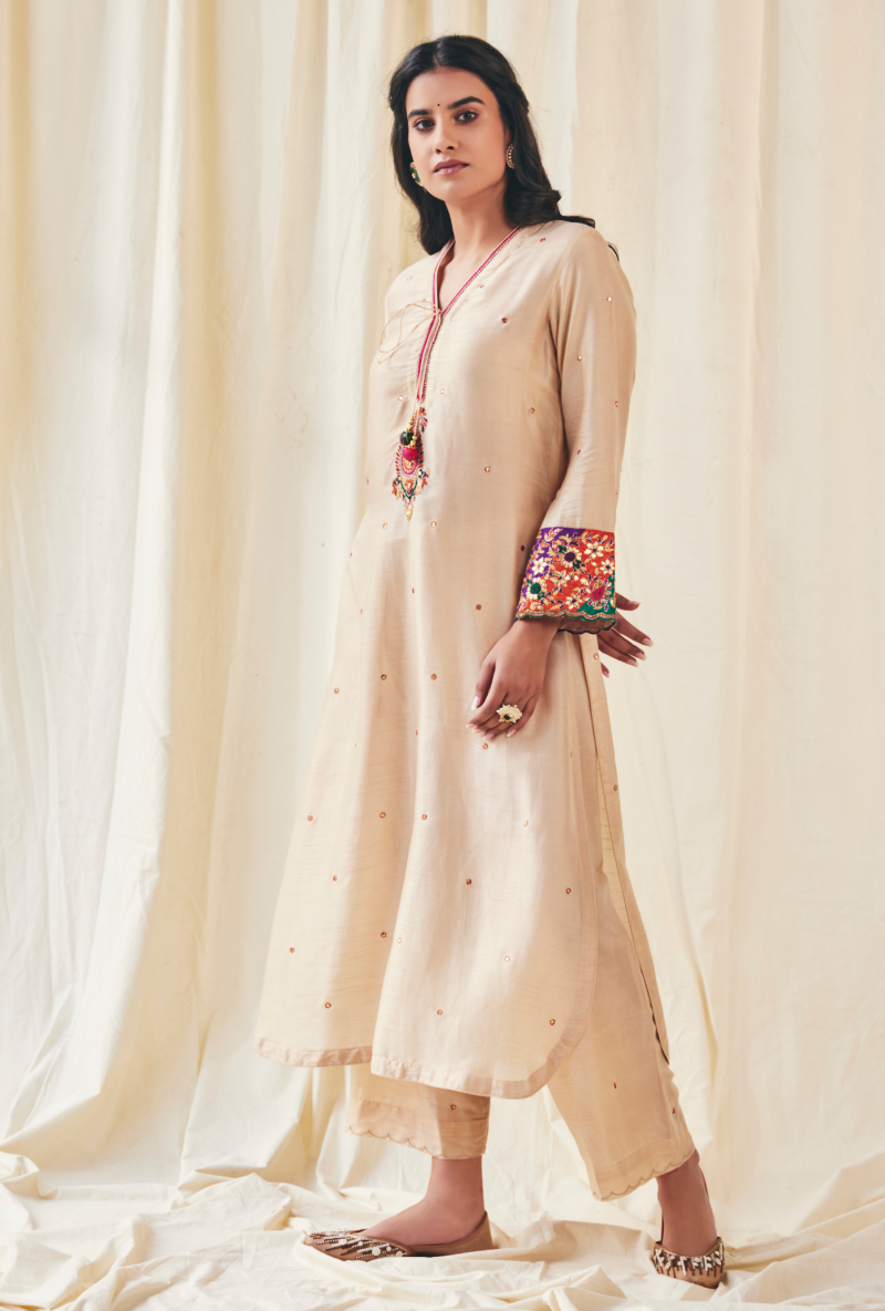 Beige Gota Paisley Meera Kurta Set