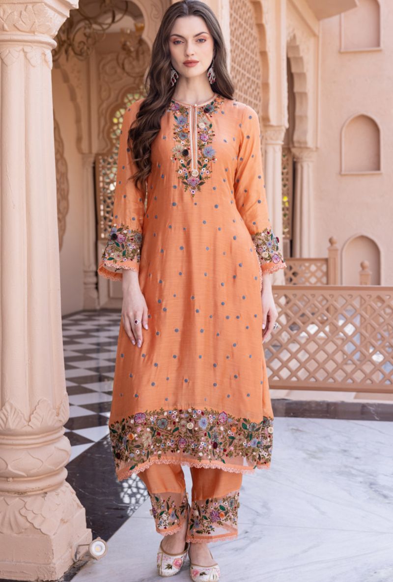 Peach Orchid Long Sahiba Kurta Set