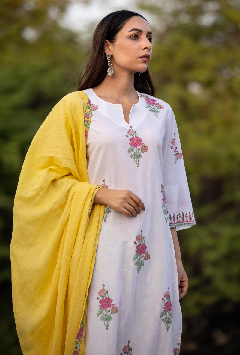 Ivory/Yellow Pankhuri Salwar Kurta Set