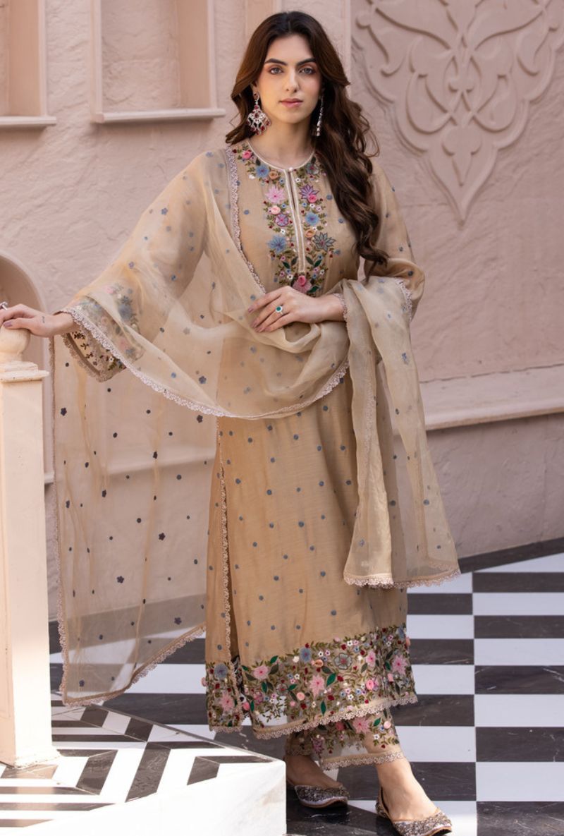 Beige Orchid Long Sahiba Kurta Set