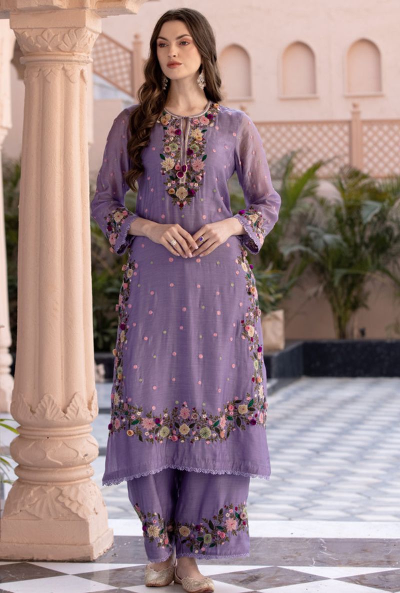 Lilac Orchid Heavy Long Sahiba Kurta Set