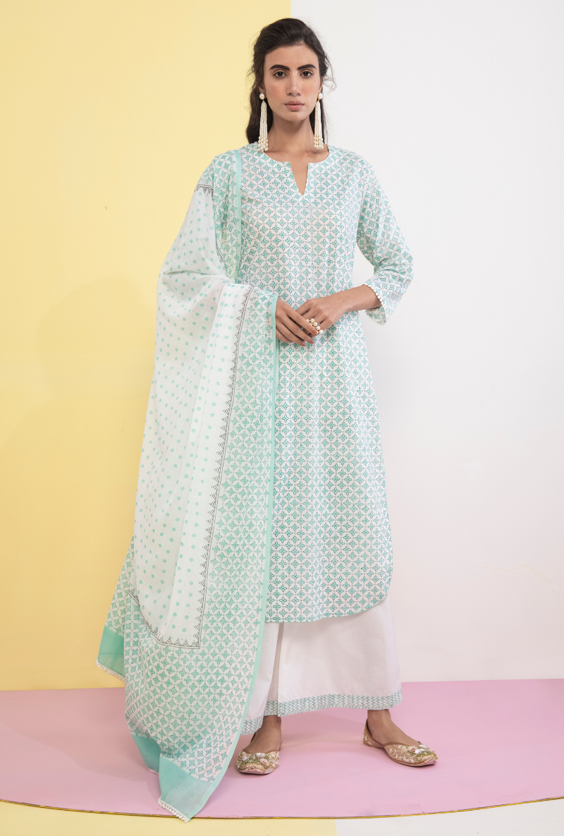 Aqua Cotton Candy Straight Kurta Set