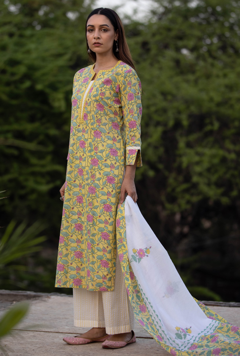 Yellow Sequin Pankhuri Kurta Set