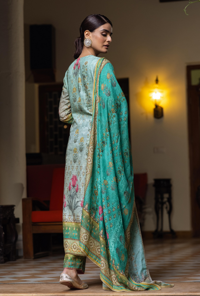 Aqua Mirror Work Malang Kurta Set