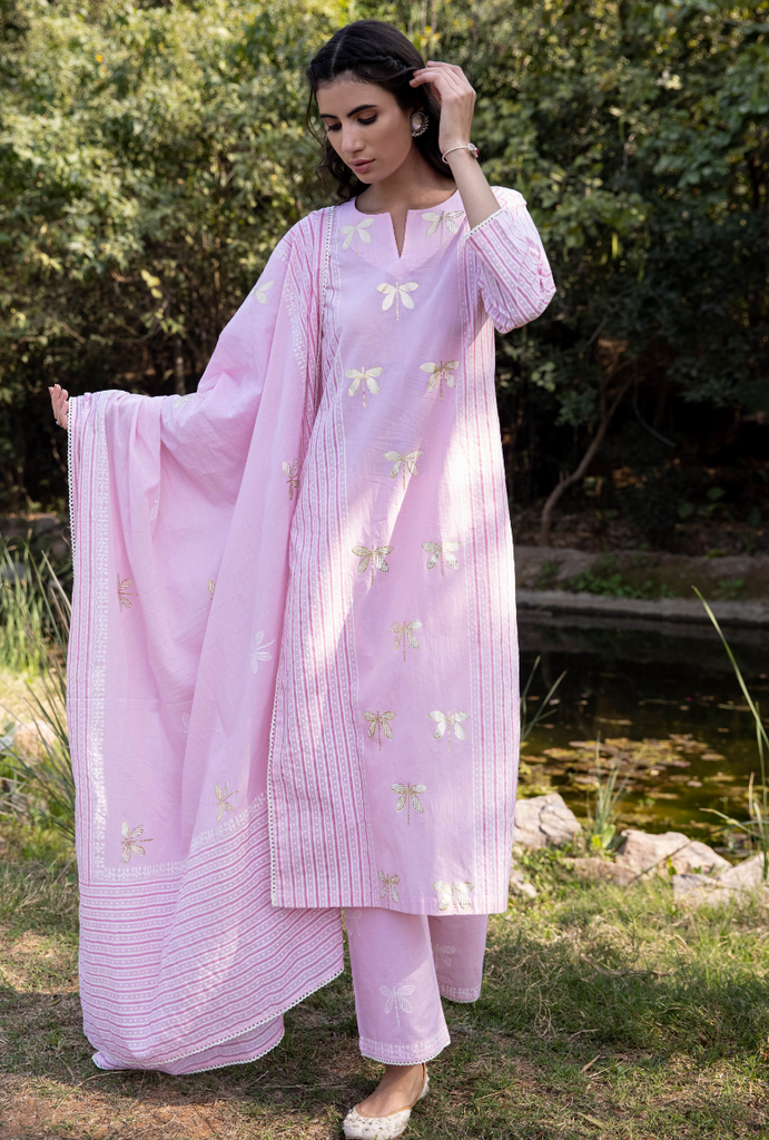 Pink/Ivory Titlie Straight Panel Kurta Set