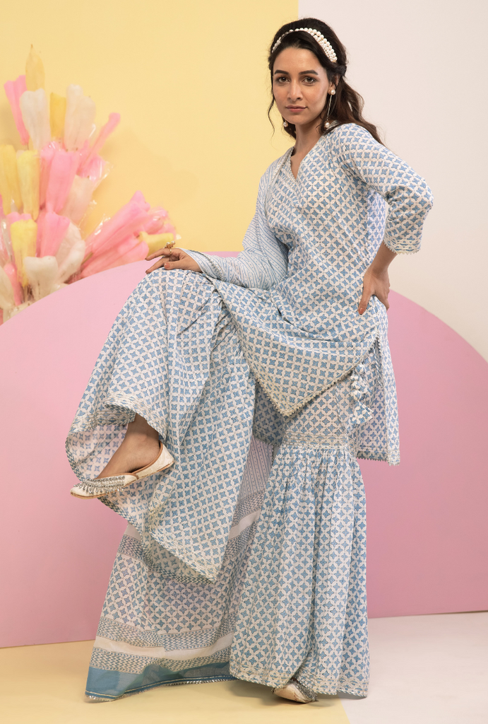Blue Cotton Candy Gharara Set