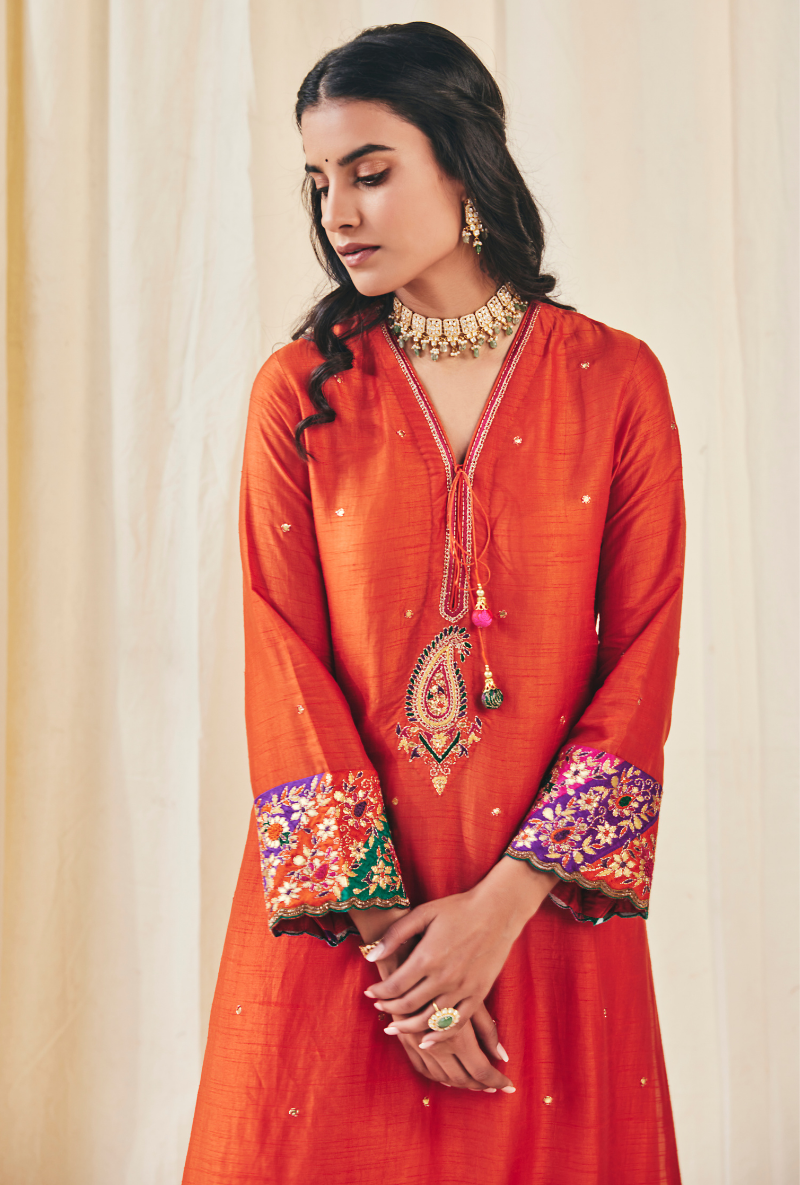 Orange Gota Paisley Meera Kurta Set