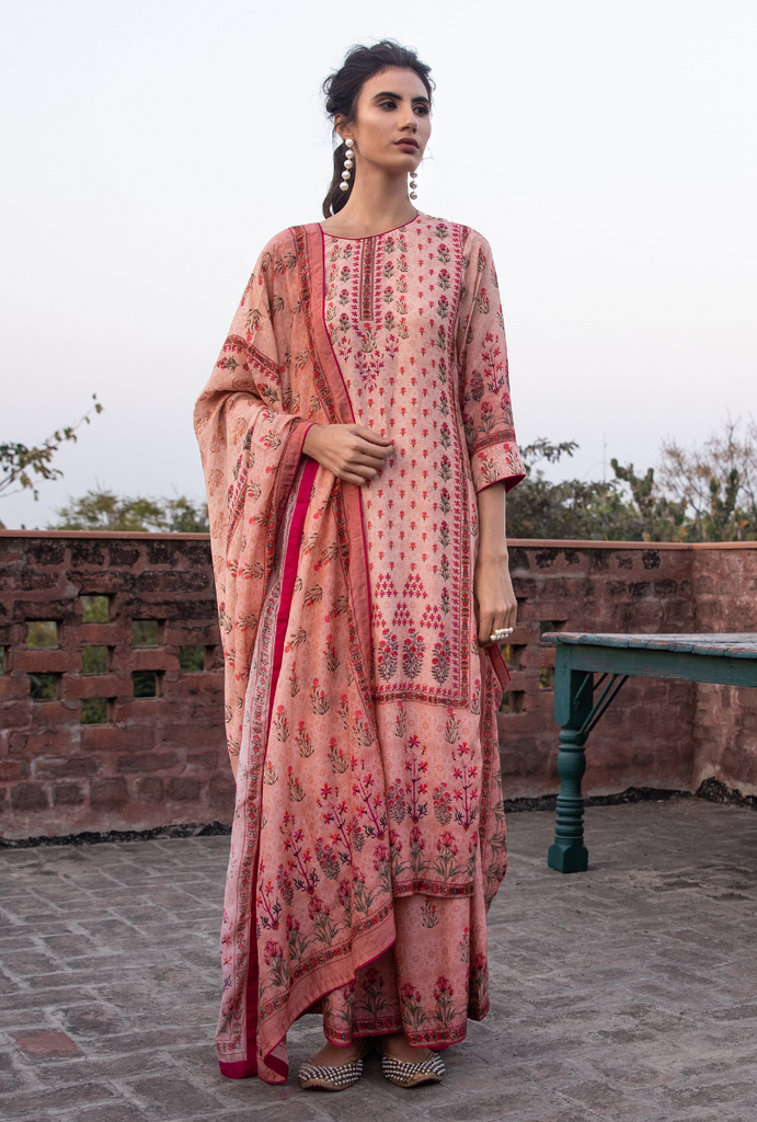 Peach Panel & Booti Malang Kurta Set