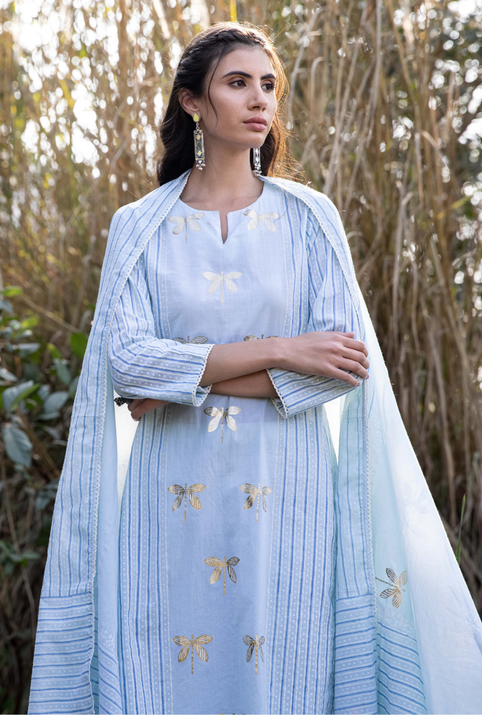 Blue/Ivory Titlie Straight Panel Kurta Set