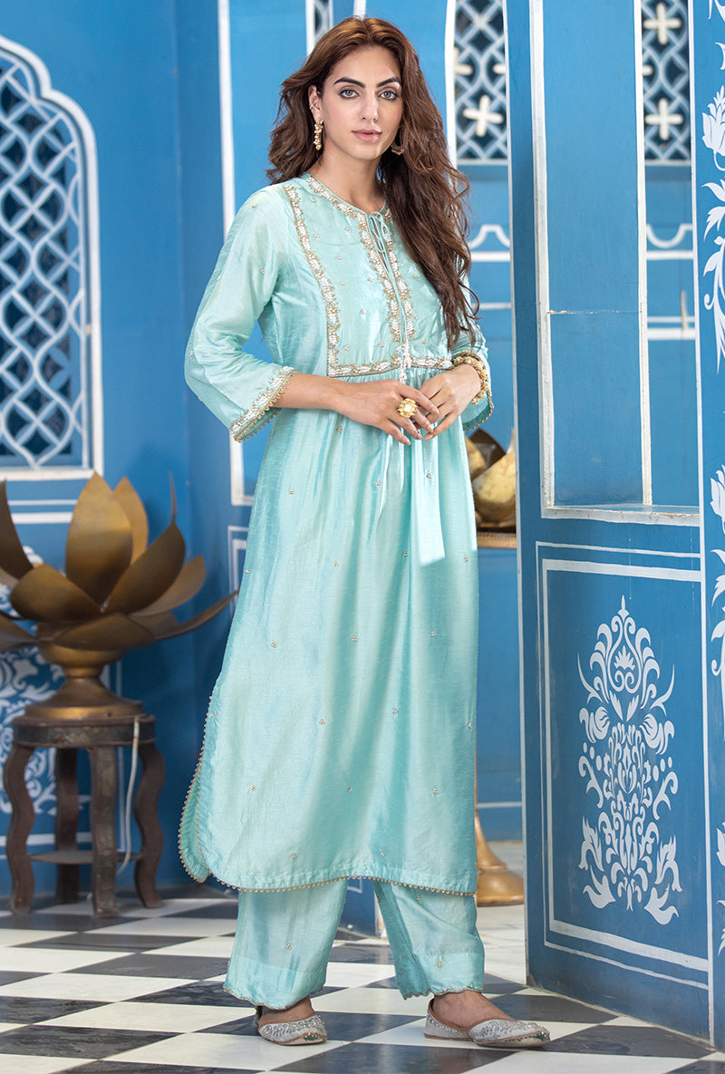 Blue Front Pleat Ameera Kurta Set