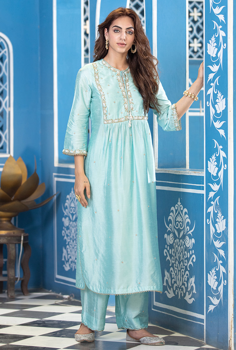 Blue Front Pleat Ameera Kurta Set