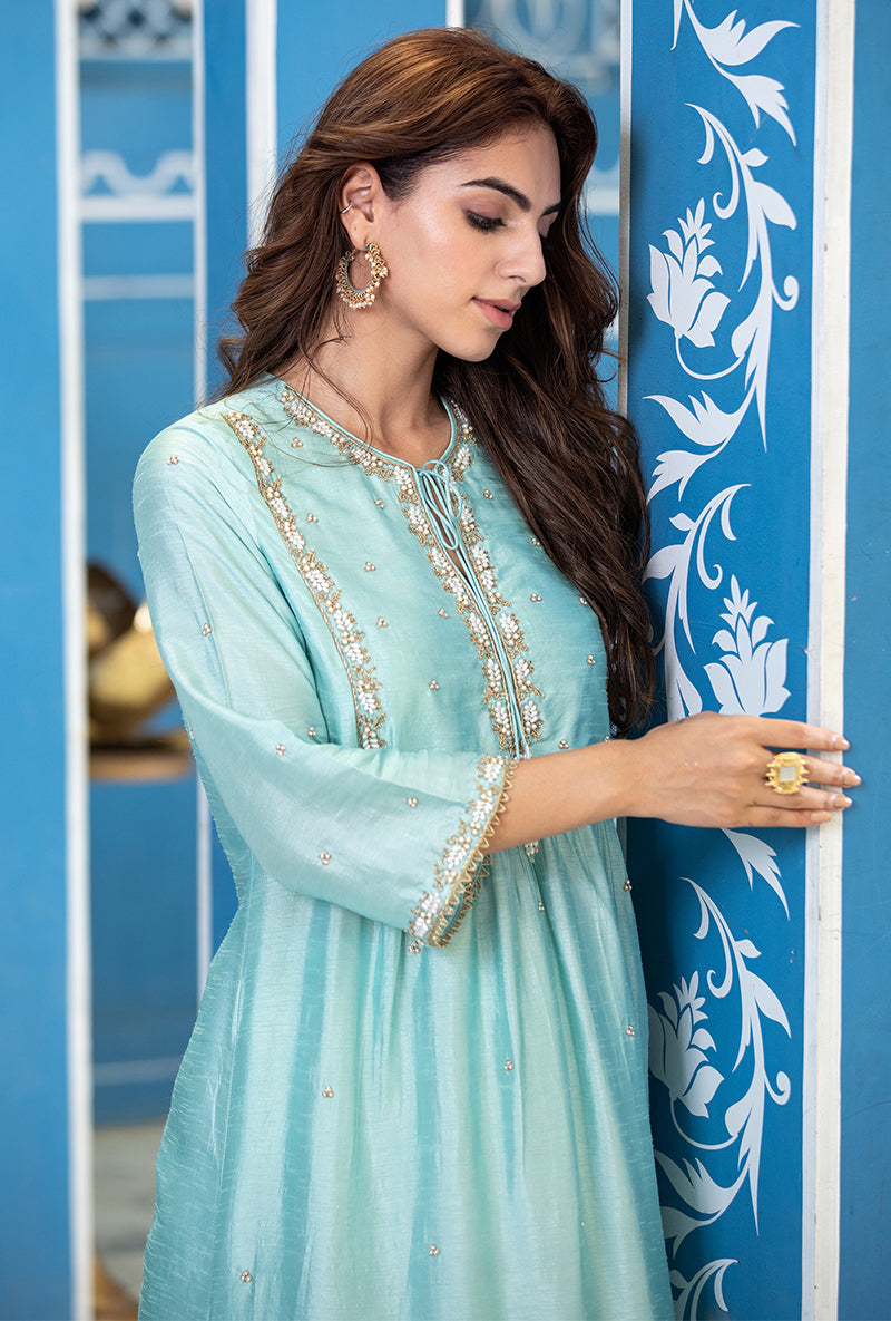 Blue Front Pleat Ameera Kurta Set