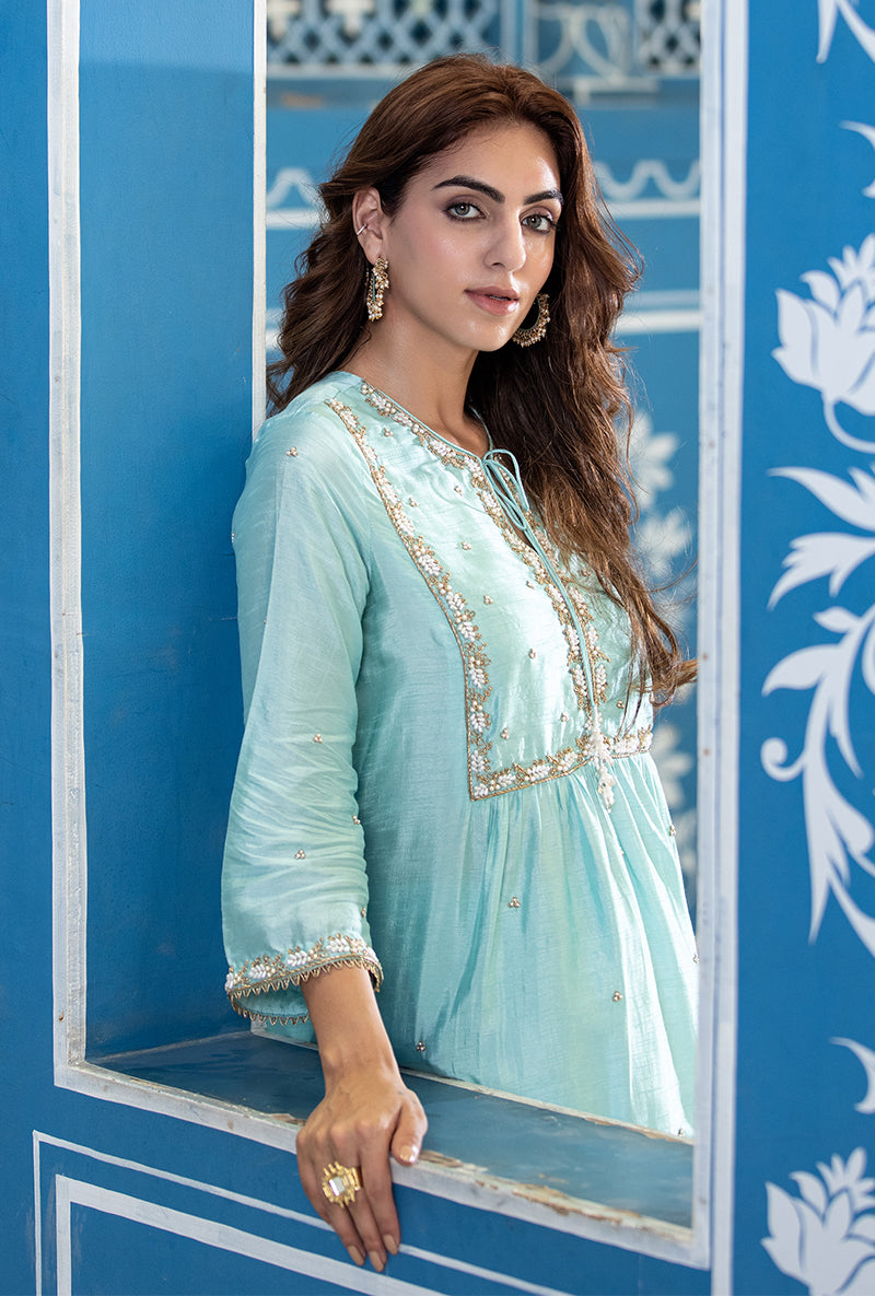 Blue Front Pleat Ameera Kurta Set