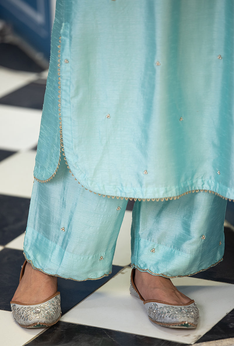Blue Front Pleat Ameera Kurta Set