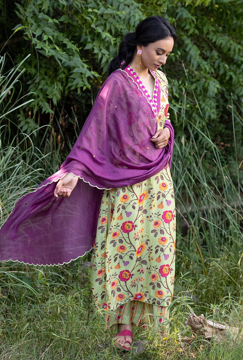Green Overlap Neckline Amaaya Kurta Set