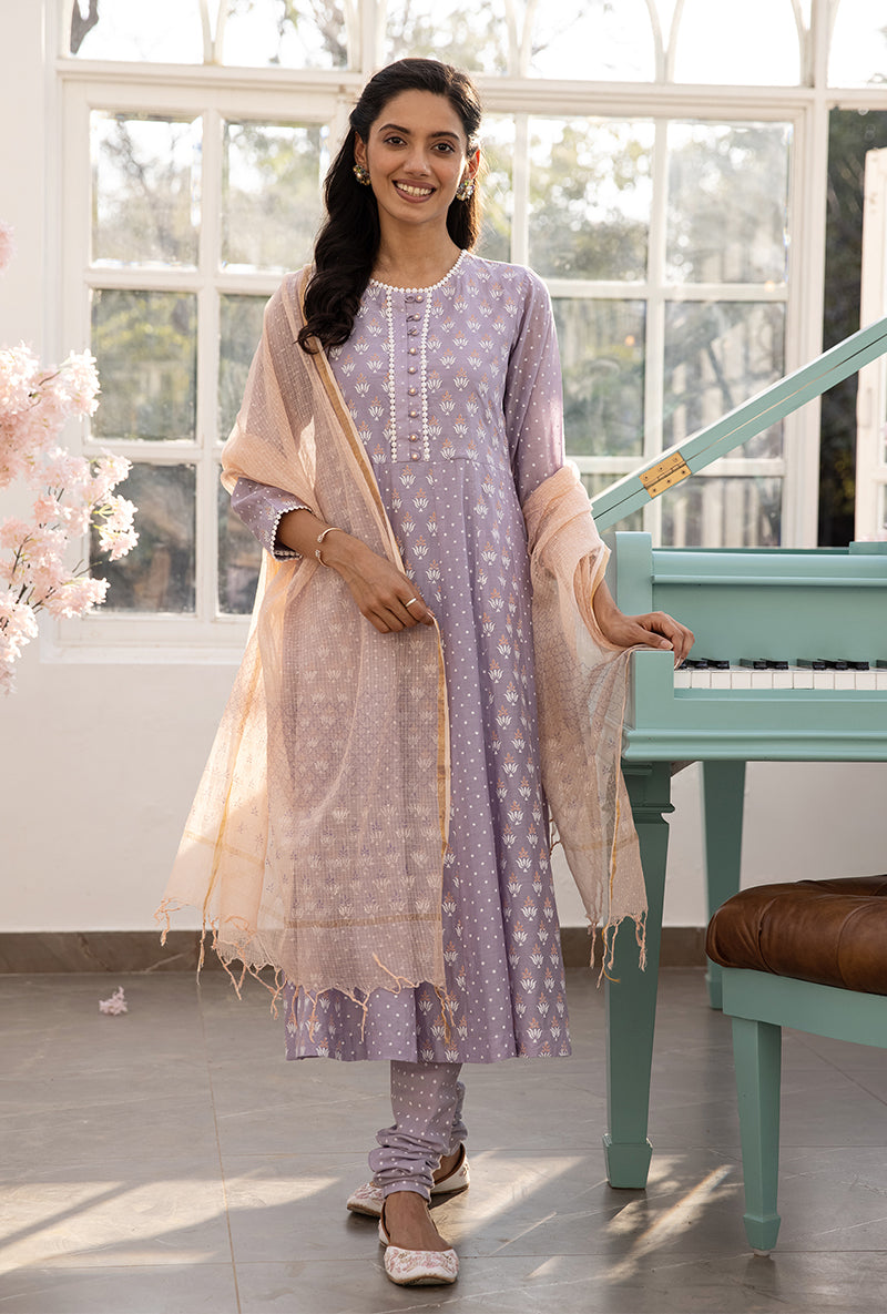 Lavender A-line Aisha Kurta Set