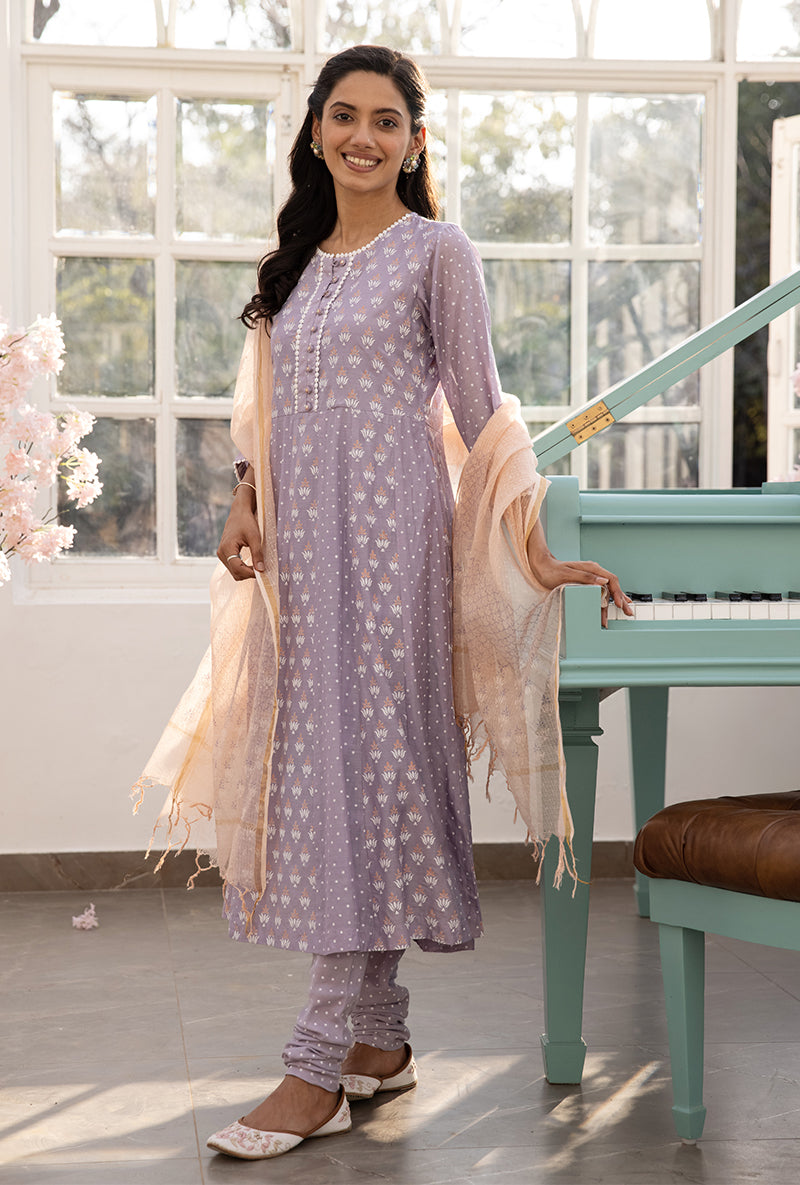 Lavender A-line Aisha Kurta Set