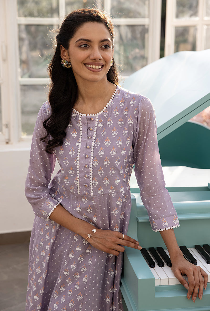 Lavender A-line Aisha Kurta Set