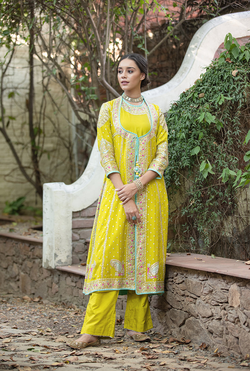 Lime Green Angrakha Hasrat Kurta Set