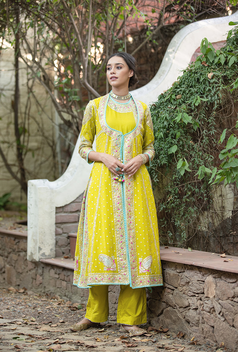 Lime Green Angrakha Hasrat Kurta Set