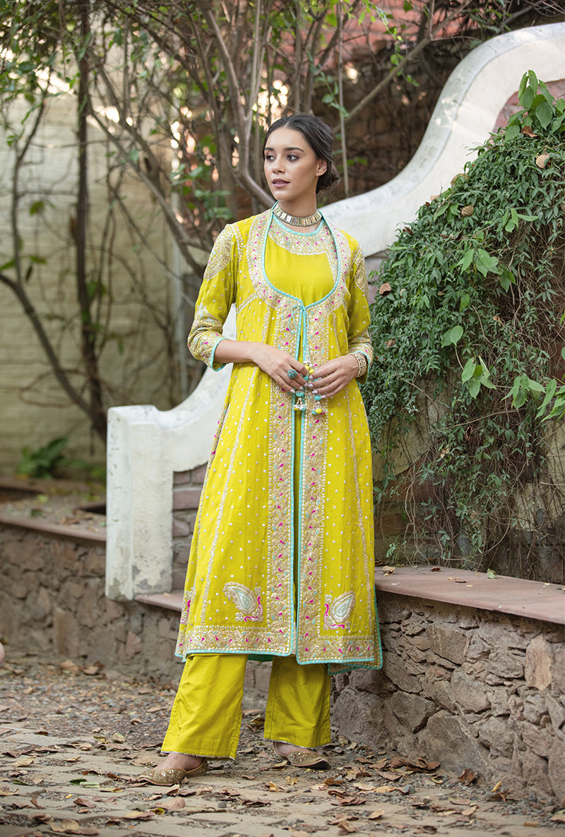 Lime Green Angrakha Hasrat Kurta Set