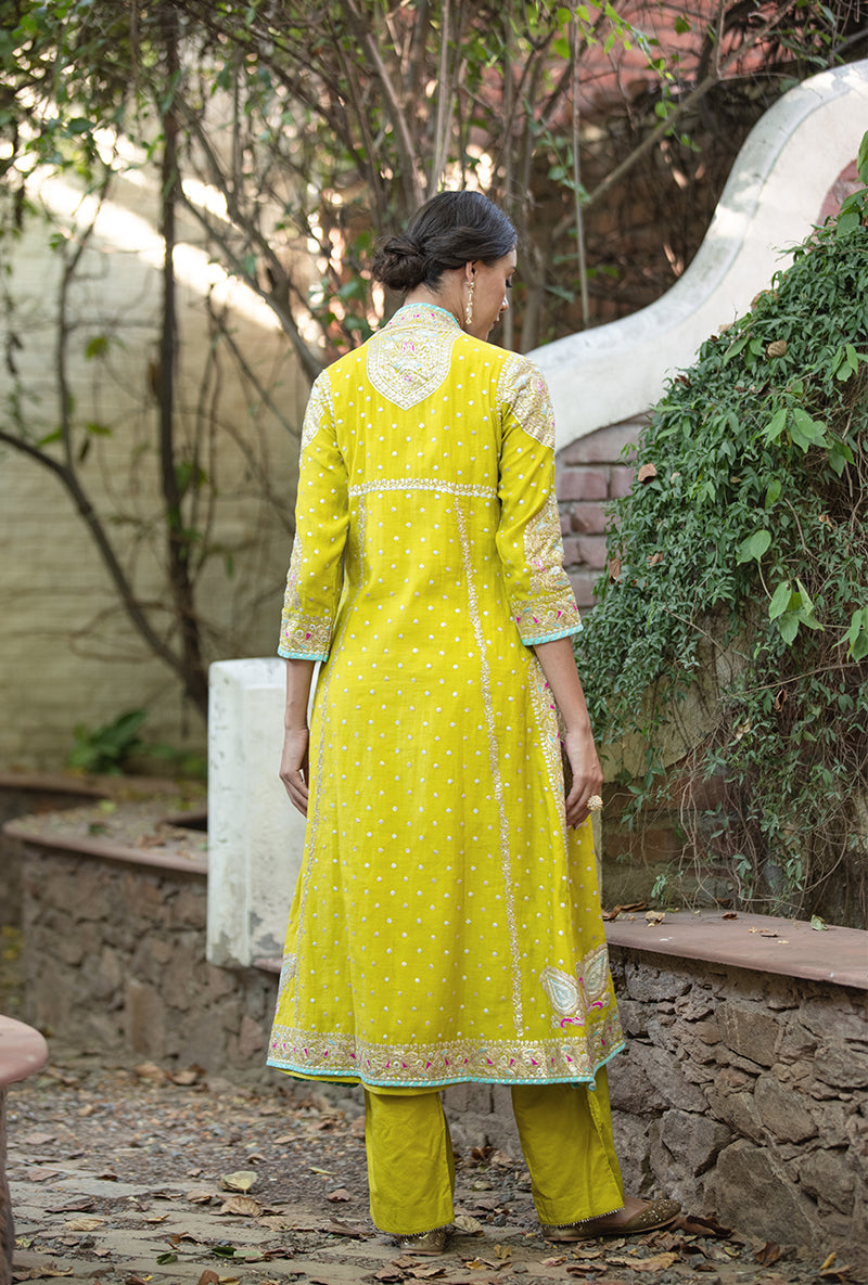 Lime Green Angrakha Hasrat Kurta Set