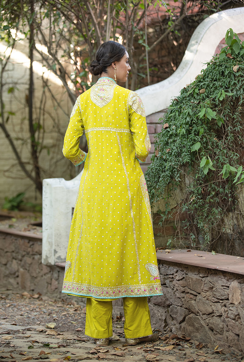 Lime Green Angrakha Hasrat Kurta Set
